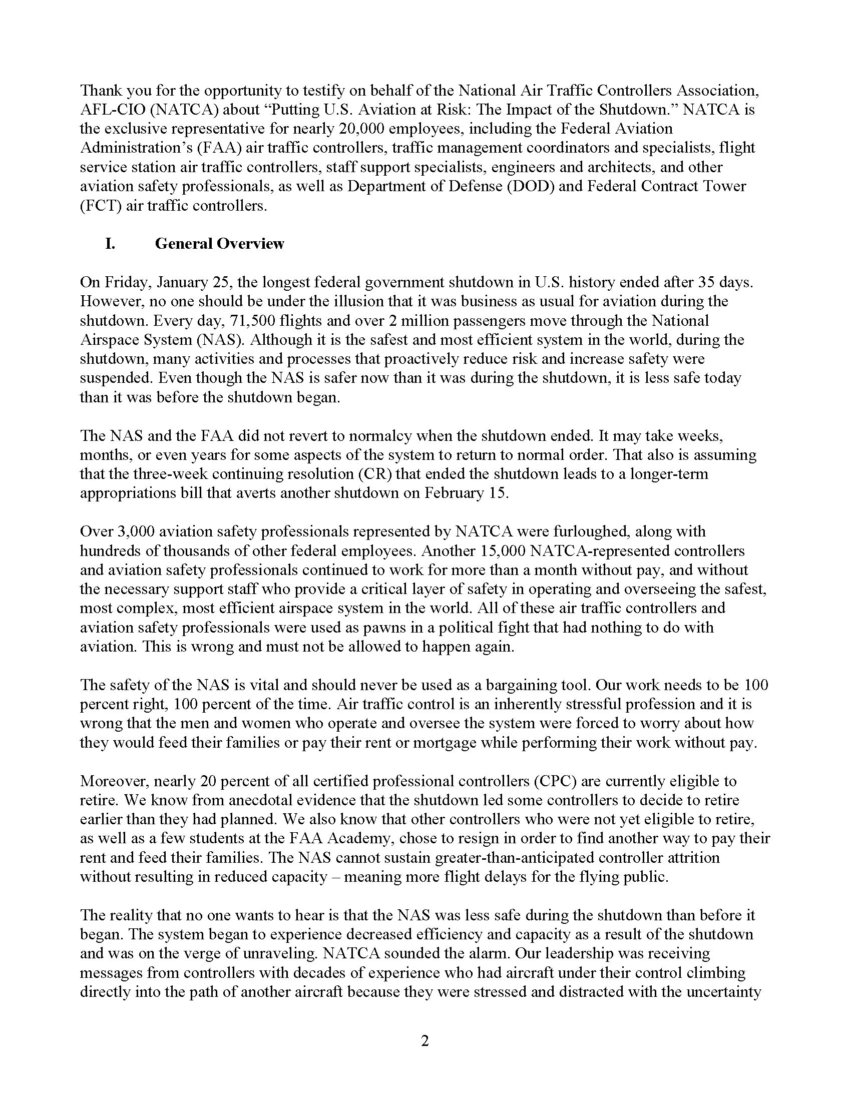 NATCA Paul Rinaldi Written Testimony for TI Aviation Subcommittee Feb 13 2019 FINAL Page 01