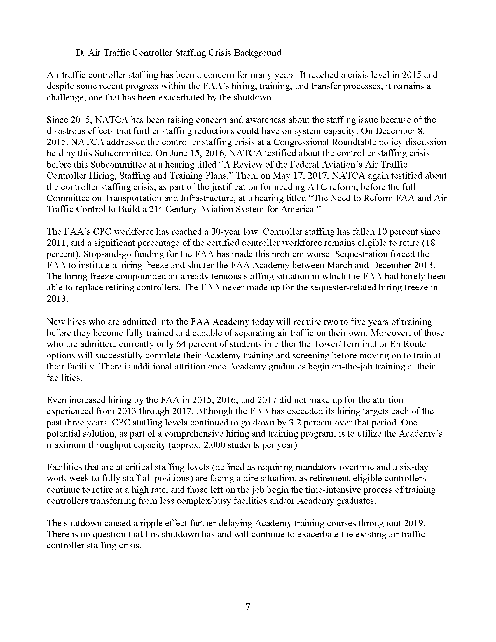 NATCA Paul Rinaldi Written Testimony for TI Aviation Subcommittee Feb 13 2019 FINAL Page 01