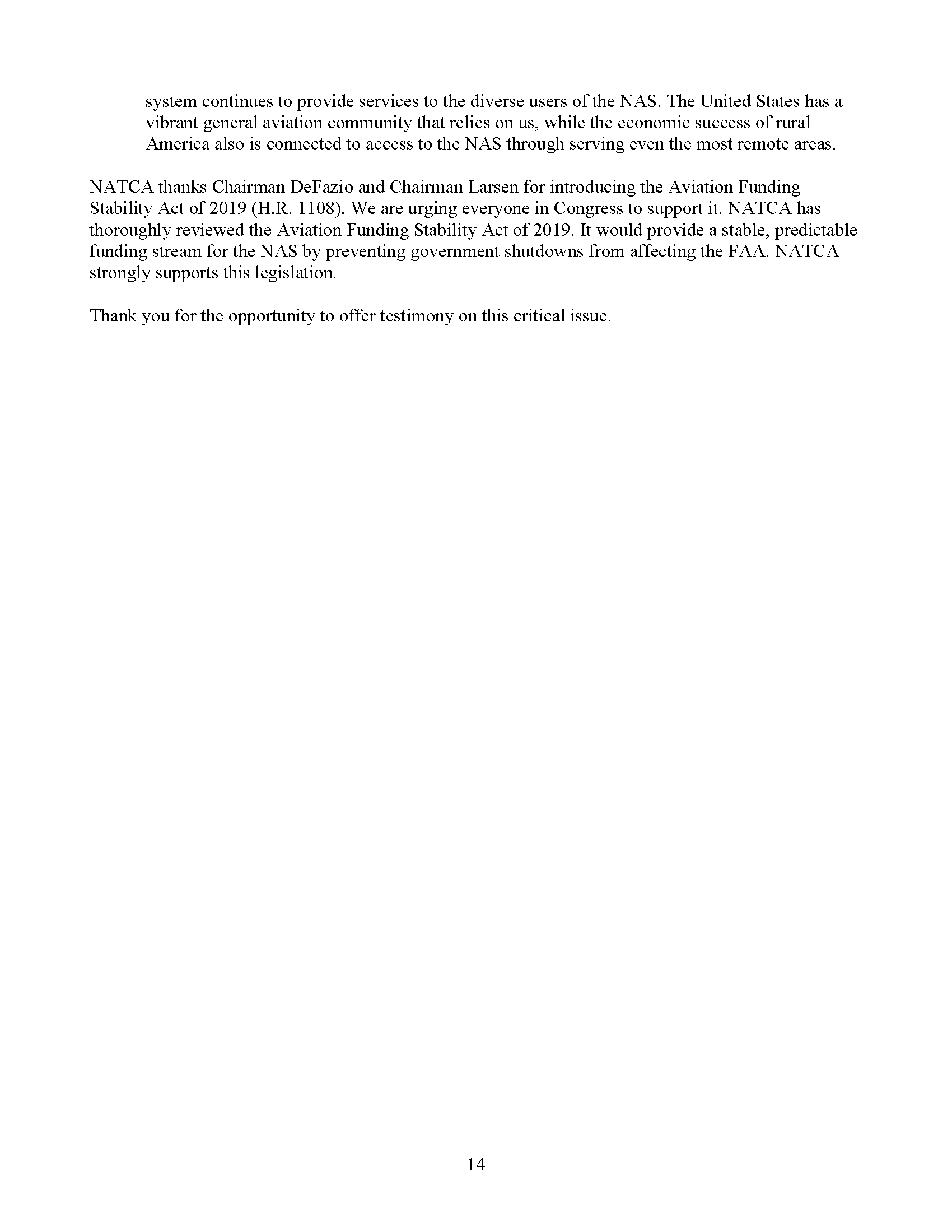 NATCA Paul Rinaldi Written Testimony for TI Aviation Subcommittee Feb 13 2019 FINAL Page 01